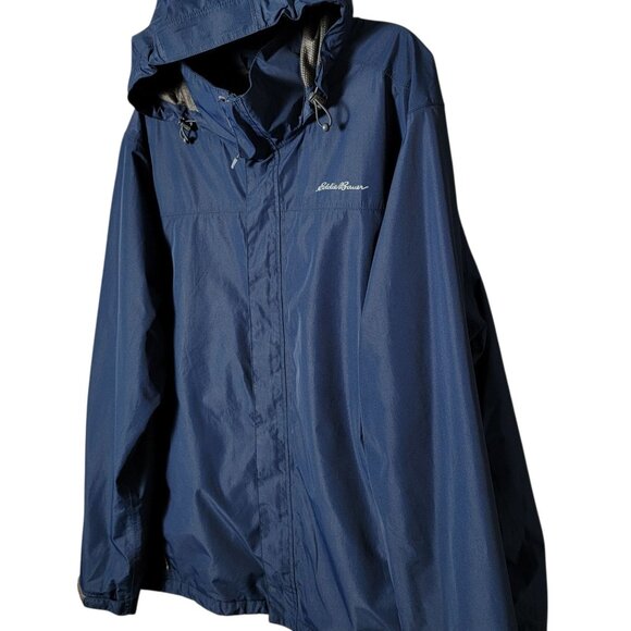 Eddie Bauer Mens Blue Weatheredge Lightweight Hooded Raincoat Jacket 2XL Parka - Picture 2 of 9
